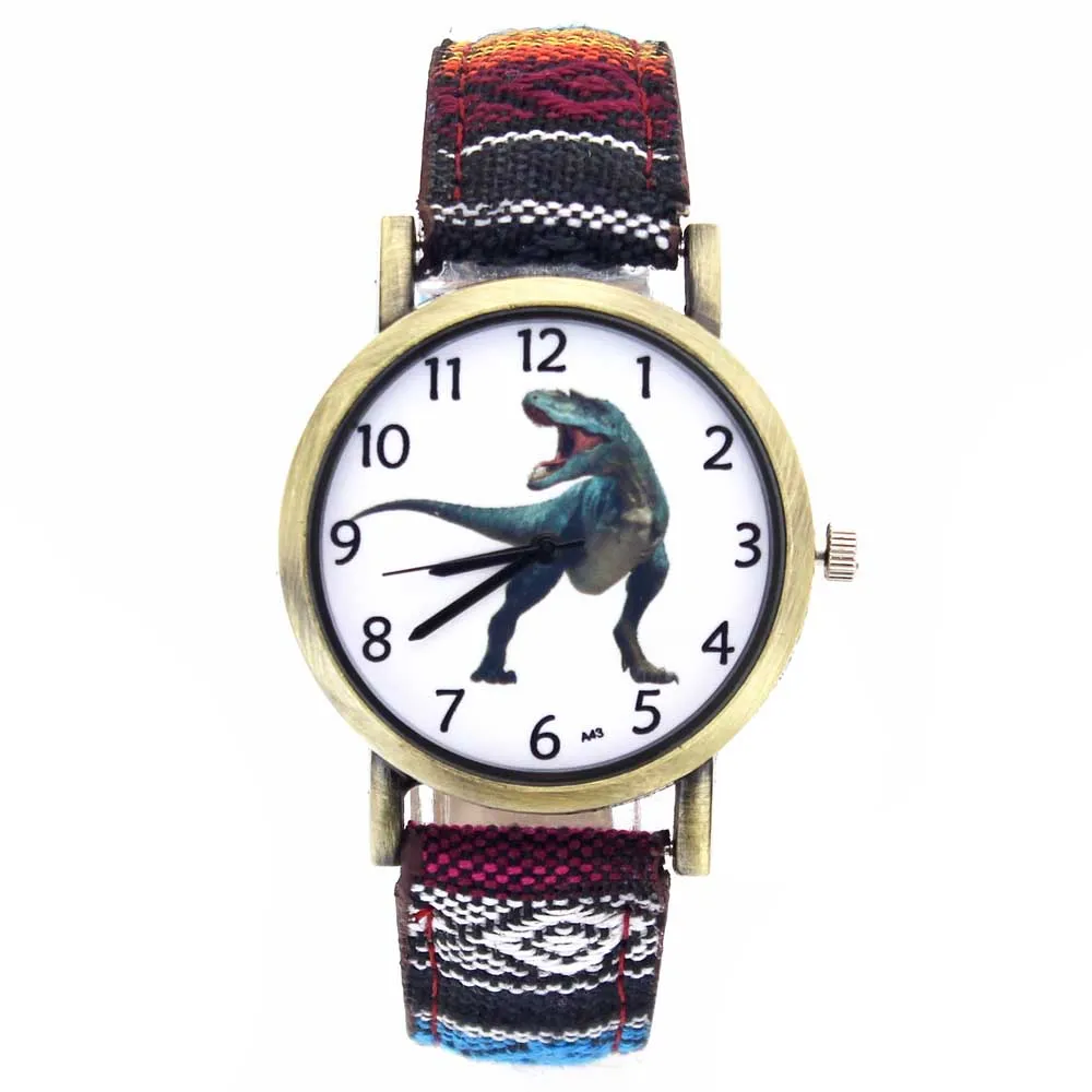 Dinosaur Jurassic Tyrannosaurus Rex Dragon Pattern Fashion Casual Men Women Canvas Cloth Strap Sport Analog Quartz Watch