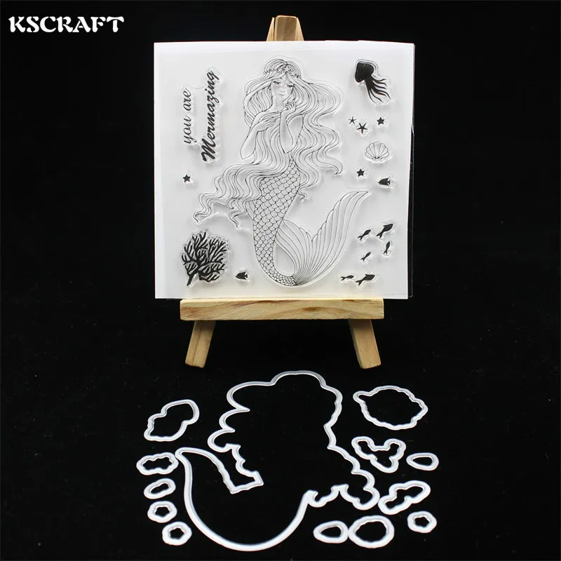 

KSCRAFT Beauty Mermaid Stamp Metal Cutting Dies for DIY Scrapbooking/Card Making/Kids Fun Decoration Supplies