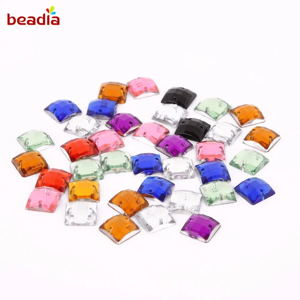 New Arrival 10*10mm Square Shape 100Pcs Lucency Crystal Stone 2 Holes Sew On Rhinestones For Clothing Shoes Decoration DIY Craft