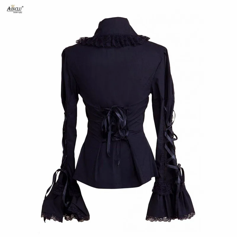 Ainclu Womens Black Long Sleeves Cotton Gothic Rendering and Outer Wear Lolita Blouse With \