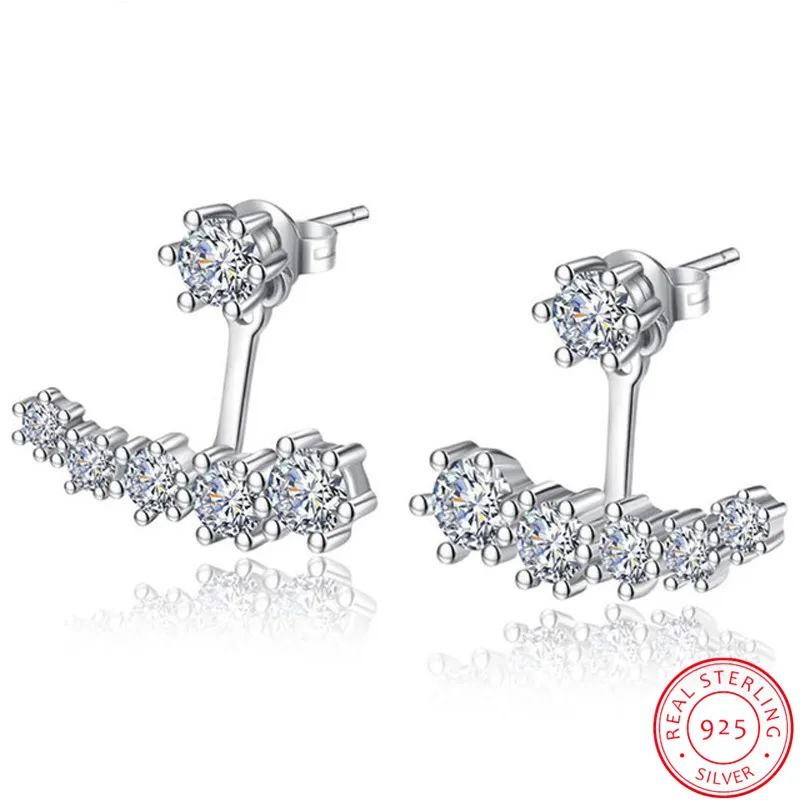 

Luxury 925 silver needle Earrings Six Claw Zirconia Front Back Double Sided Leaves Stud Earrings For Women S-e264