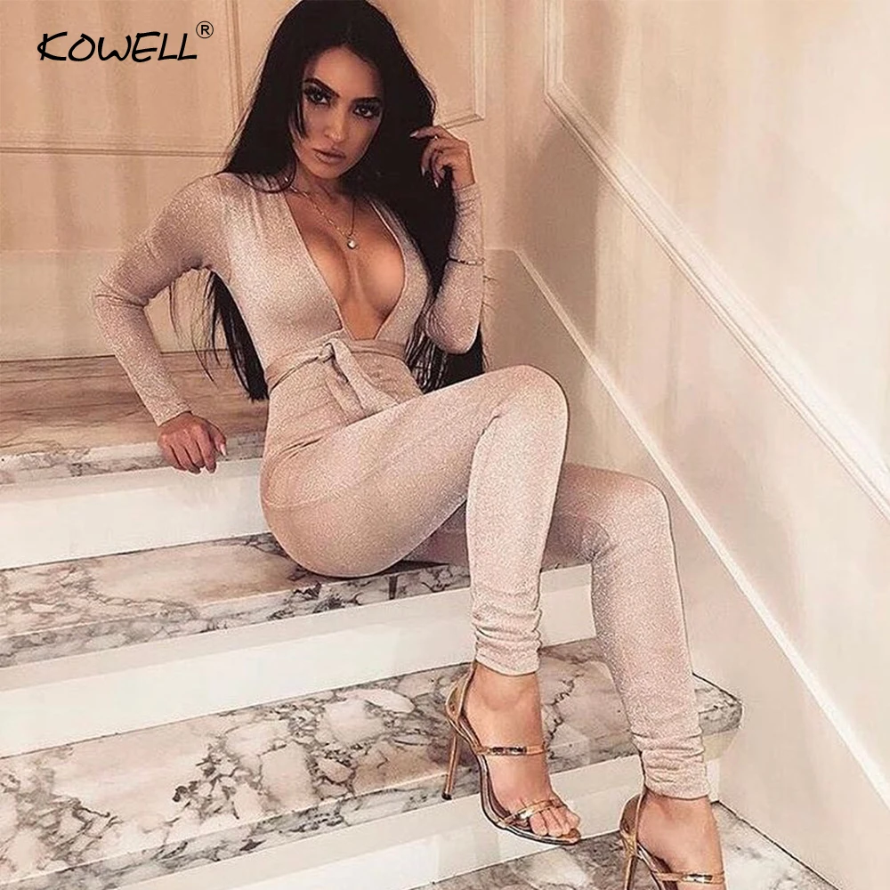 Hot Sell 2019  Sexy Women Autumn Winter Jumpsuits Ladies Long Sleeve Nightclub V Neck Bandage Solid Bodysuits Rompers Overalls