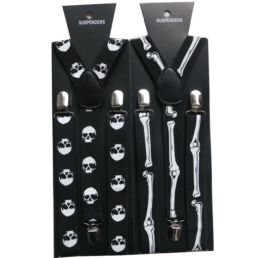 HUOBAO 2019 New Punk 1 Inch Wide Black Halloween Skull Bone Suspenders For Mens