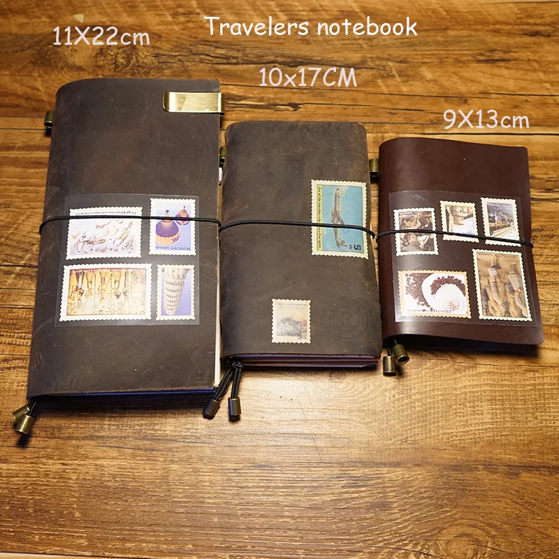 

Handmade vintage genuine leather travelers journal notebook 8 colors bound loose leaf school supplies engrave letters notebook