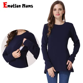 Emotion Moms Winter Maternity Sweater Thick Fleece Lining Breastfeeding Jumper Invisible Zipper Nursing Clothes Lactation Wear