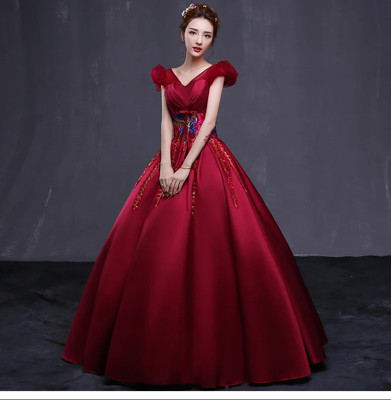 100%real hot pink/royal blue/wine red leaf rhinestone beading ball gown fairy Medieval Gown Victorian Ball stage performance