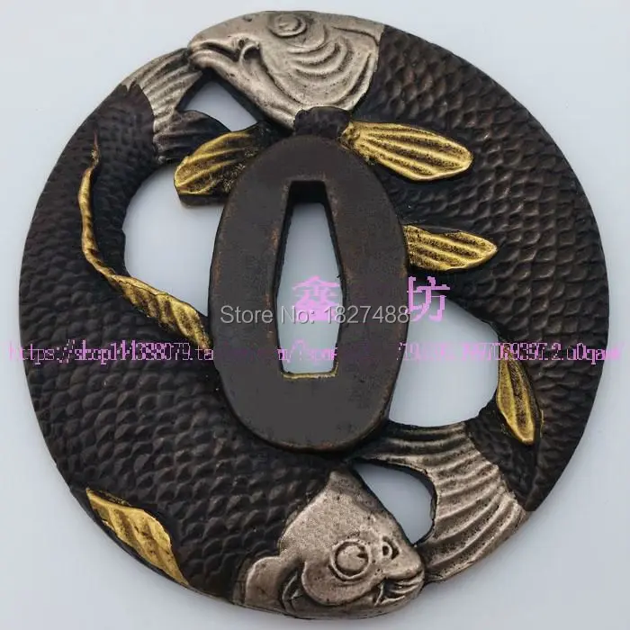 High Quallty Japanese katana Copper Tsuba WAKIZASHI Sword Accessories W/Double Fish Design