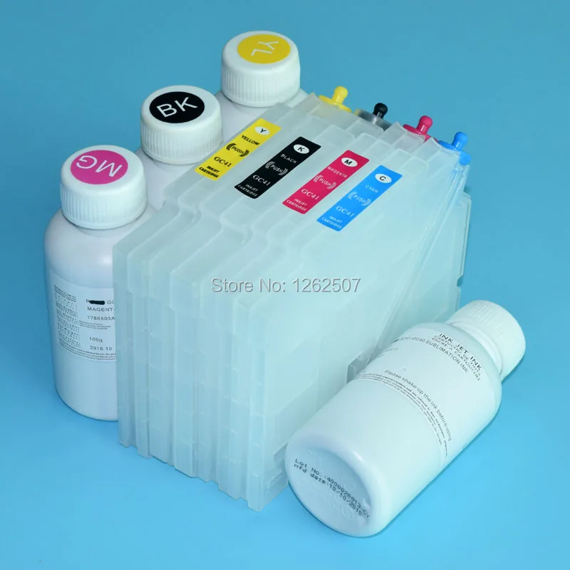 100ML 4Colors GC41 Dye Sublimation Ink And Refillable Cartridge For Ricoh Aficio SG3110 3110 SG3100 SG2100 2010 SG7100 Printers