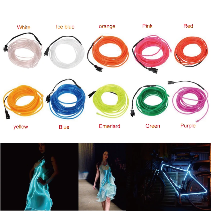 2AA Battery Powered 3M scene light LED 9 Colors EL Wire Tube Rope Flexible Neon Cold Light Car Party Wedding Decor With Control