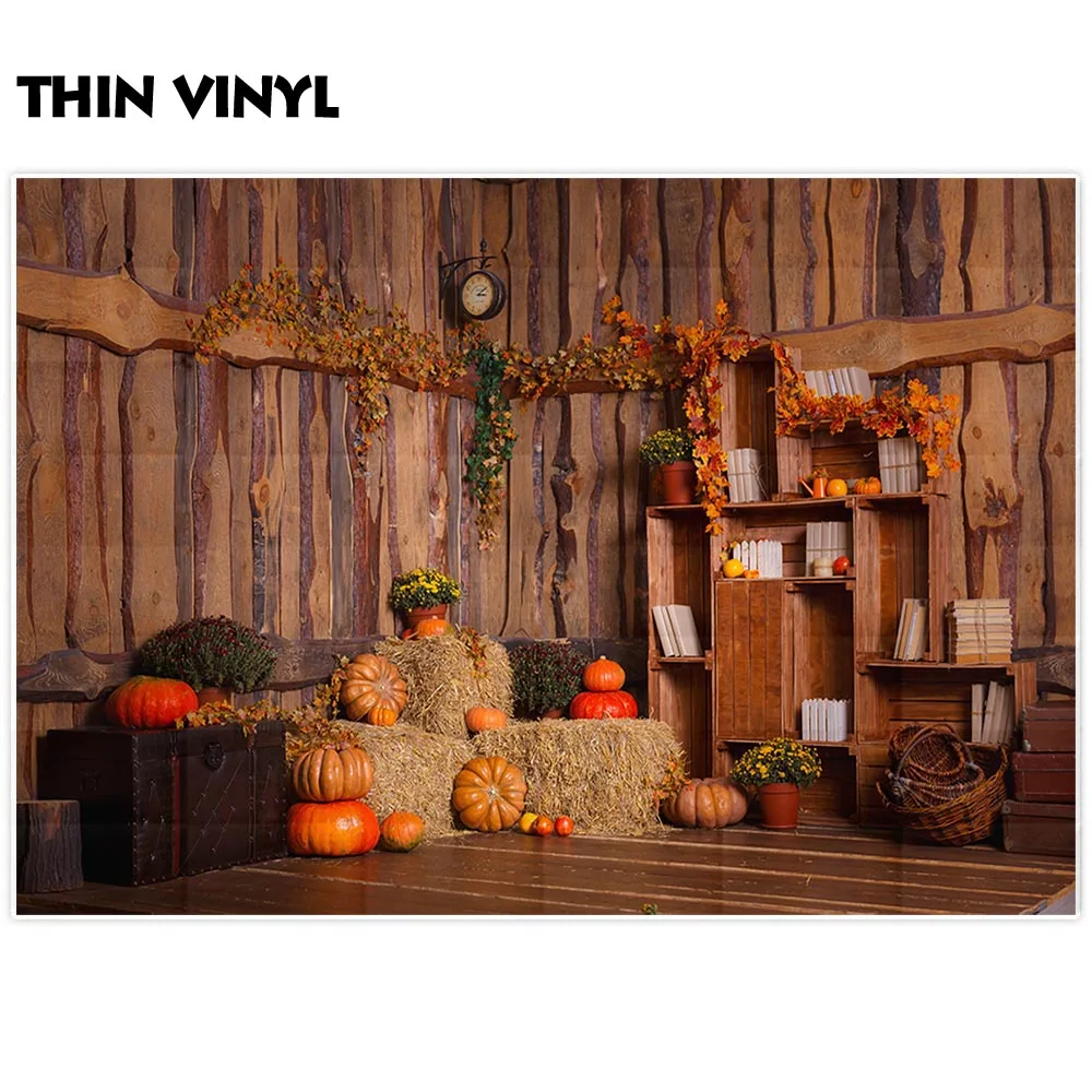 Allenjoy backdrop for photography studio Halloween autumn child pumpkin hay bookshelf wood photo background photobooth photocall