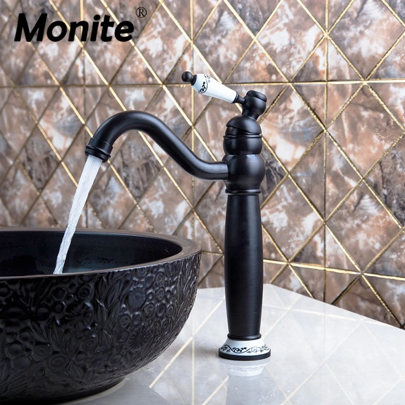 Monite Oil Rubbed Bronze Bathroom Sink Basin Faucet Mixer Tap 1 Ceramics Handle Deck Mounted Faucet Hot & Cold Mixer Tap