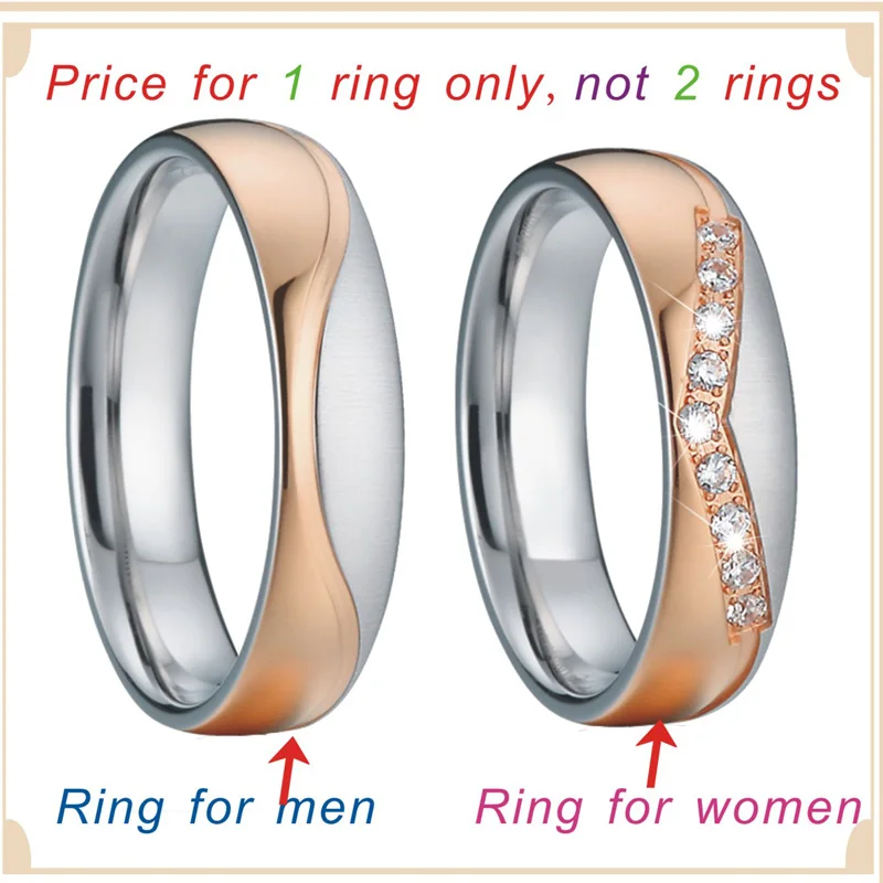 His and Hers Crown Set Alliances Couple Wedding Rings for Men  Women Girls Cz Zirconia Rose Gold Color Jewelry Stainless Steel