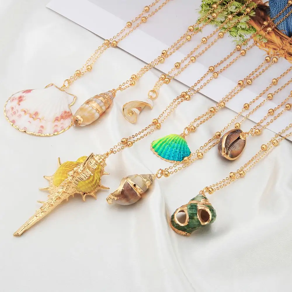 Bohemian Natural Cowrie Shell Pendant Necklace Conch Shell Chain Necklace Fashion Hawaii Summer Beach Jewelry Women Girl Gift