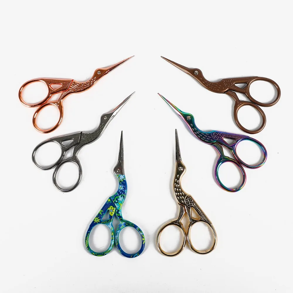 High Quality Durable Stainless Steel Vintage Classic Embroidery Scissors Nail Art Stork Crane Bird Scissors Cutters Tools