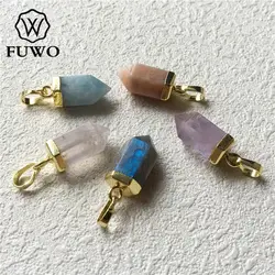 FUWO Faceted Druzy Quartz Piont Pendant With Golden Plated Cap Cute Little Bullet Pendant For Jewelry Making PD209