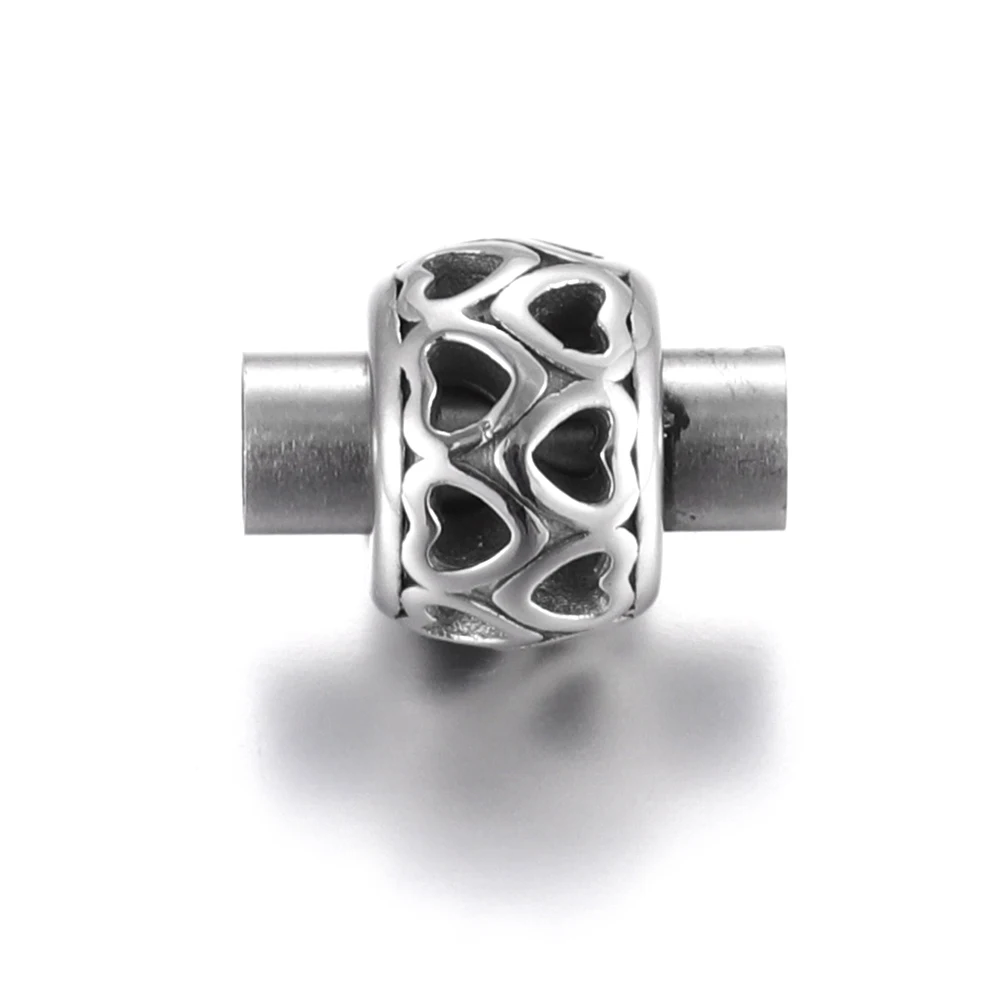 Stainless Steel Magnetic Clasp Hollow Heart 5mm Leather Cord Clasps Bracelet Connector Magnet Buckle Jewelry Making DIY Supplies