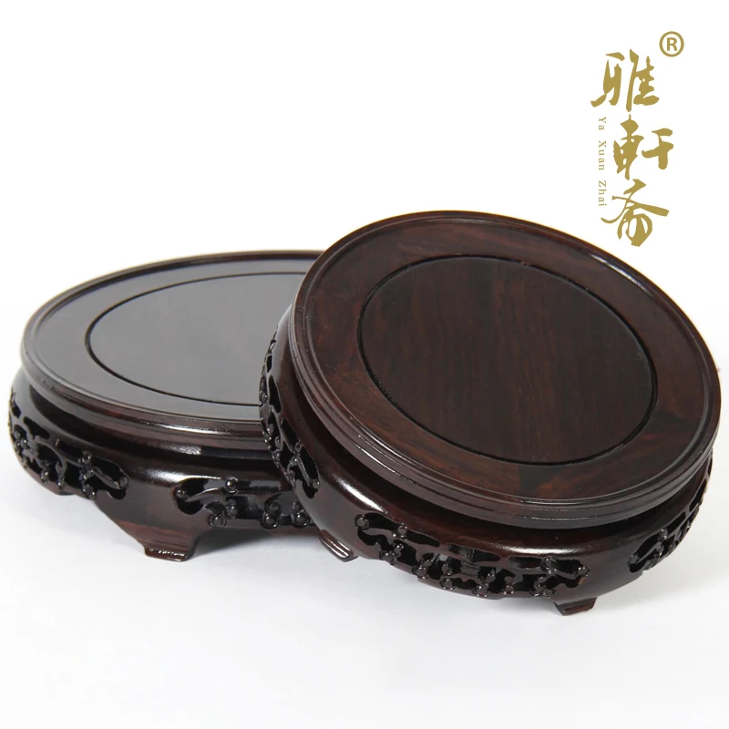 TZ Zhai mahogany base solid wood crafts vase base round aquarium flowerpot base wood carving ornaments