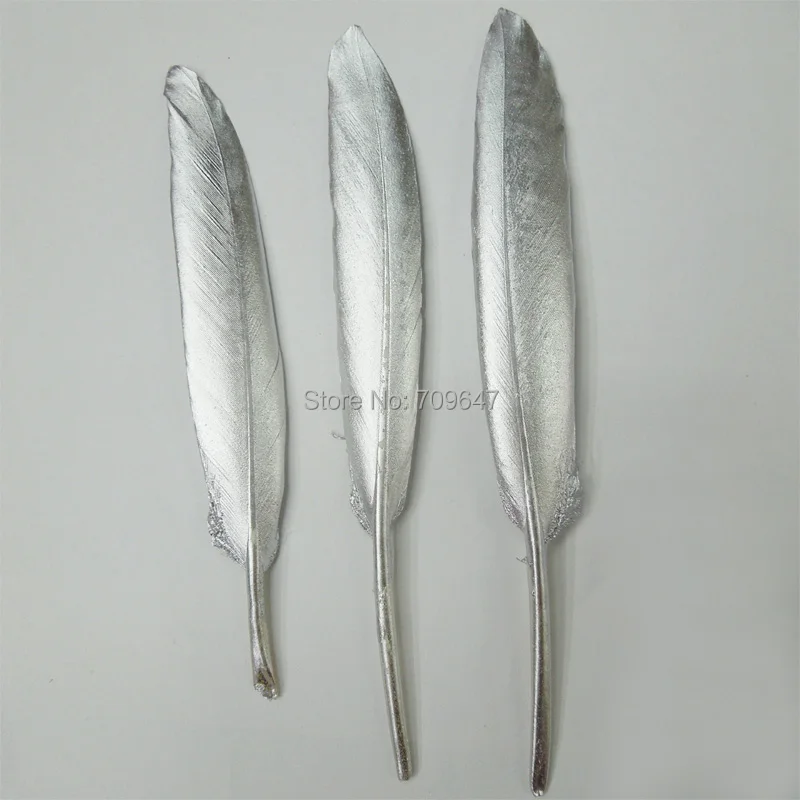 Plumes!Silver feathers-metallic silver painted duck wing feathers loose for millinery,wedding party event decor/ 10-15cm 100pcs