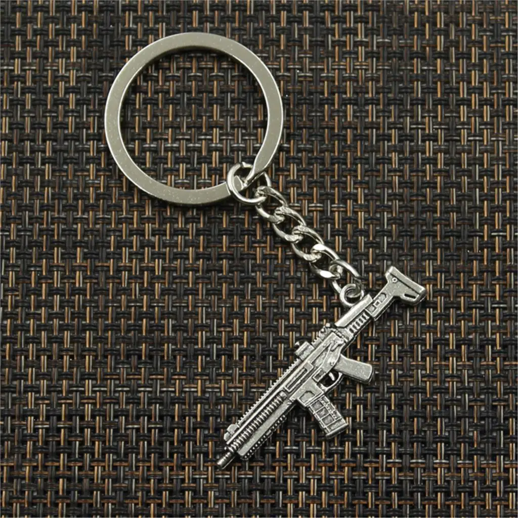 Factory Price Machine Gun Assault Rifle Pendant Key Ring Metal Chain Silver Color Men Car Gift Souvenirs Keychain Dropshipping