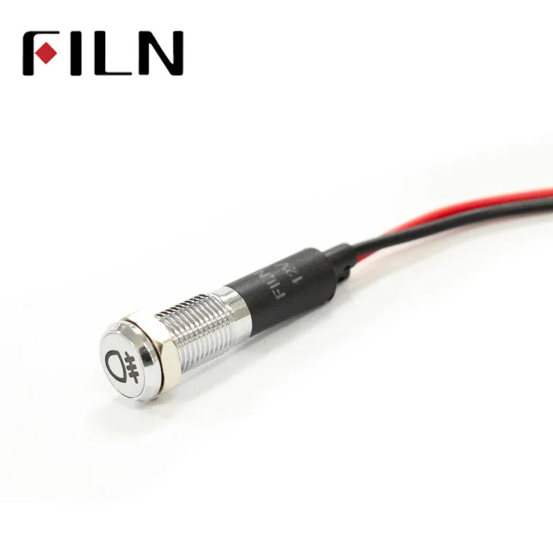 FILN-luces LED de señal para salpicadero de coche, lámpara de 8mm, 12V, rojo y amarillo, luz piloto con símbolo, 50 unidades