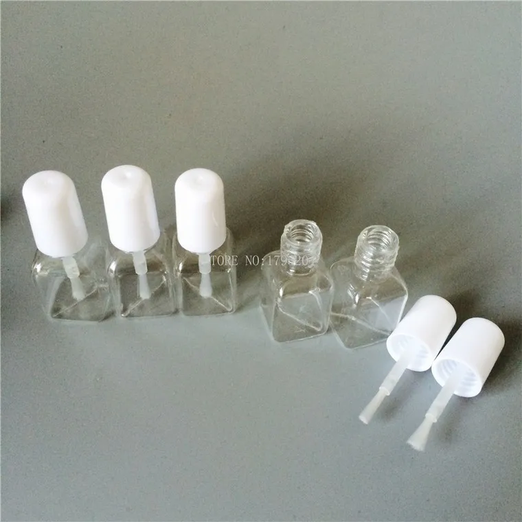 Uñas cuadradas vacías para niños, paquete de 5ml con tapa de cepillo, botella de plástico para uñas rellenable, 200 unids/lote