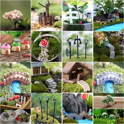 Mini Sdivaight Bending Bridge House Mushrooms Fence Craft Figurine Plant Pot Garden Ornament Miniature Fairy Garden Decor DIY