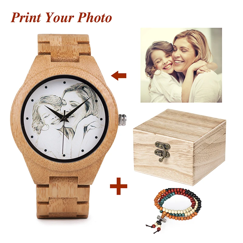 Personality Creative Design Customers Photos UV Printing Customize Wooden Watch Customization Laser Print OEM Great Gift Watches