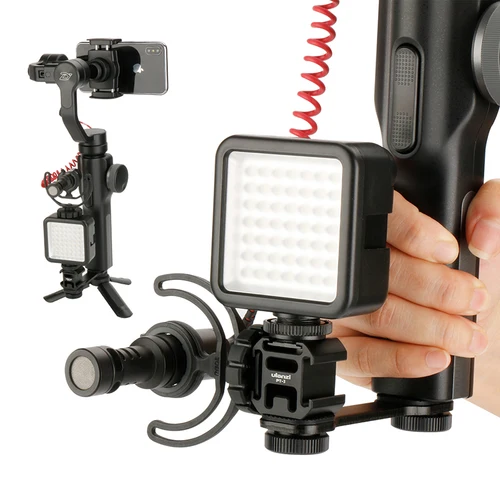 Imagen 2 del producto Ulanzi PT-3 barra de extensión de Metal 3 soportes de zapata fría para Zhiyun Smooth 4/DJI OSMO/Vimble 2 cardán luz LED BY-MM1 micrófono