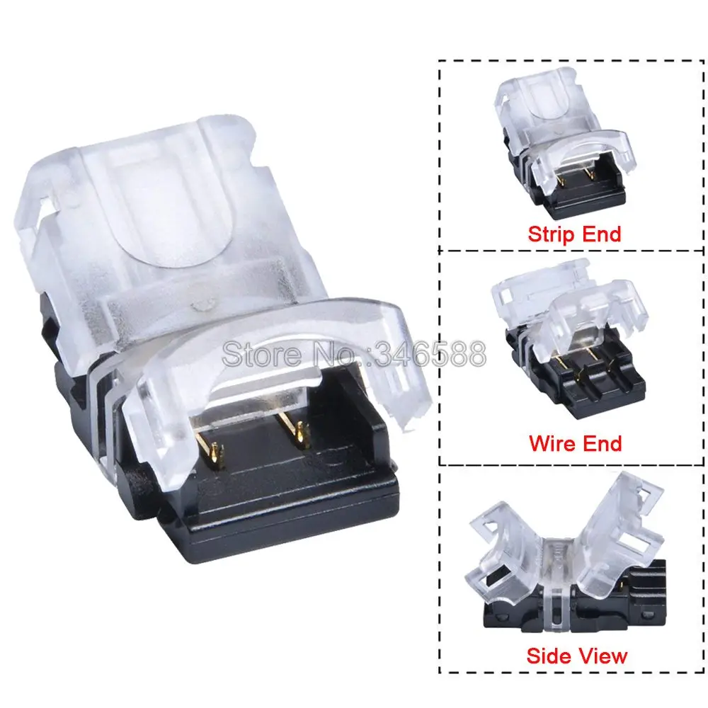10pcs 2Pin 10mm IP65 Waterproof LED Strip to Wire Connector PCB to Power for 10mm Single Color SMD 5050 5630 LED Tape Connection
