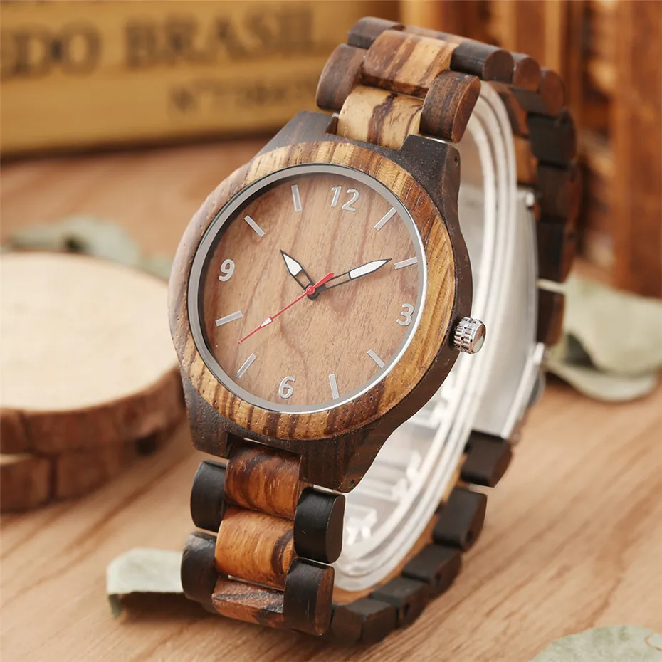 

Luxury Ebony Wooden Watch Men's Watches Quartz Timepiece Silver Arabic Numbers Display Casual Men Clock reloj masculino