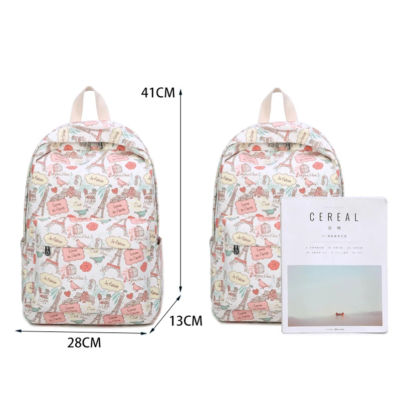 Tourya-mochila de lona con estampado de dibujos animados para mujer, morral escolar para estudiantes, morral de viaje para chicas adolescentes, mochila escolar para ordenador portátil