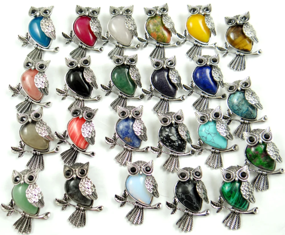 

Natural stone Turquoises Quartz Crystal tiger eye lapis Opal Owl pendant for diy Jewelry making necklace Accessories10pcs