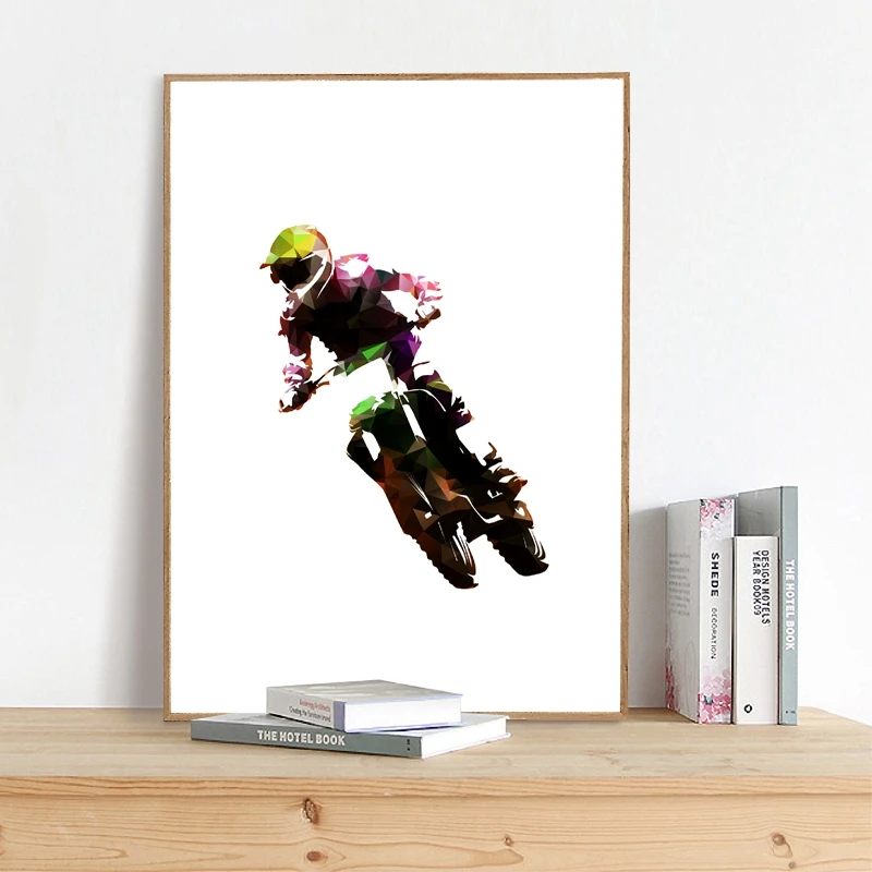 Motocross Racing Poster Prints Abstract Polygonal Motorcycle Illustration Canvas Painting Boys Room Home Wall Art Picture Decor