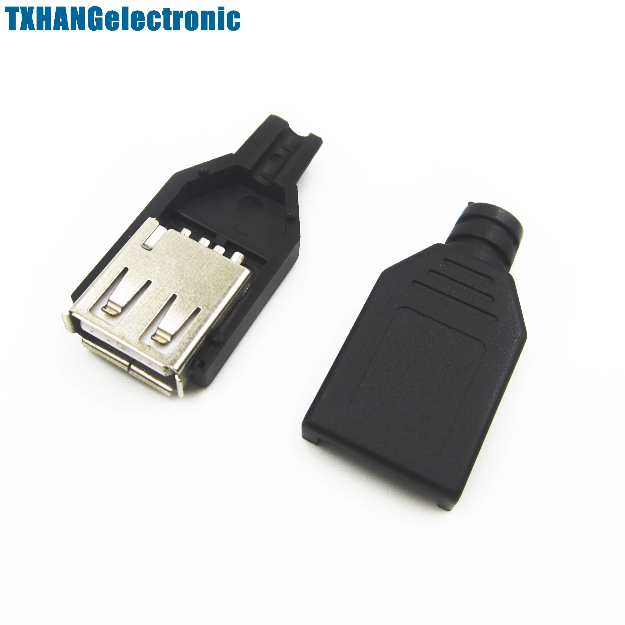 5Pcs USB2.0 Type-A Plug 4-pin female Adapter Contor jack&Black Plastic Cover