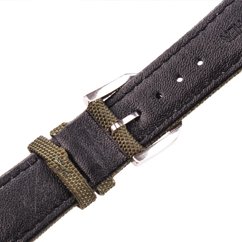 20mm 21mm 22mm Nylon + Genuine Leather Watchbands Men Women Green Black High Quality Watch Band Strap With Silver Pin Buckle