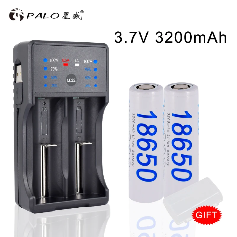 PALO 18650 lion Rechargeable Battery 3200mah +  Battery Charger for 18650 26650 AA AAA 18650 li-ion 26650 with LED display