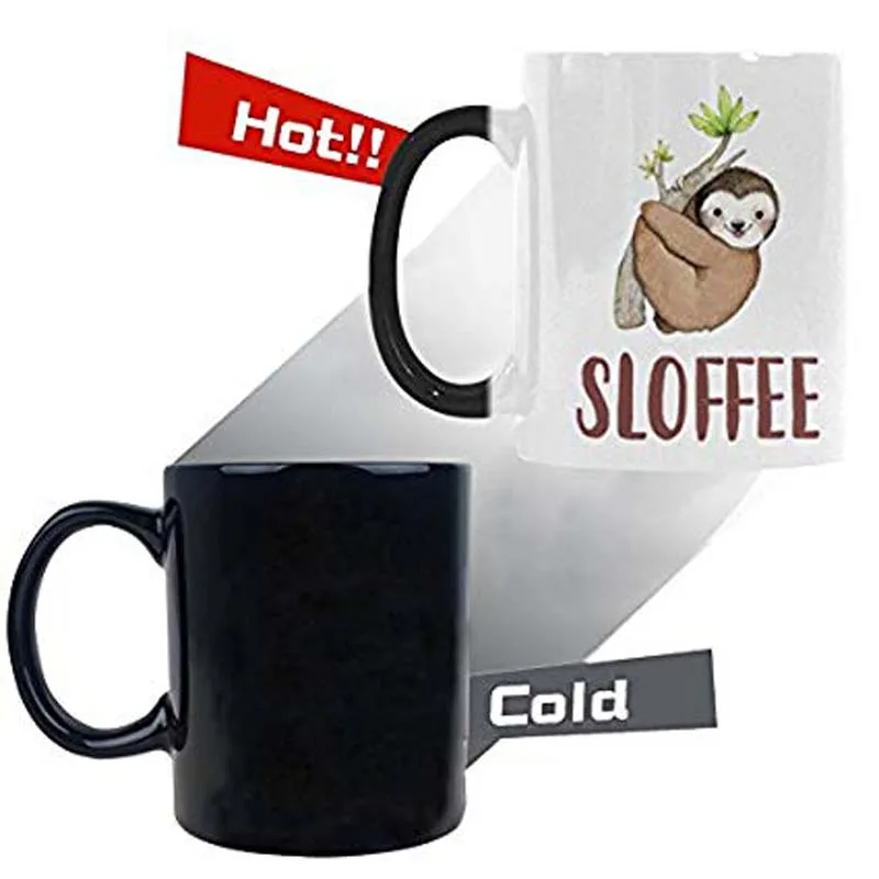 Hipster Sloth  Heat Sensitive Color Changing Mug, Funny Morphing Travel Coffee Mug Tea Cup for Friends Father's Day Gifts, 11 Ou