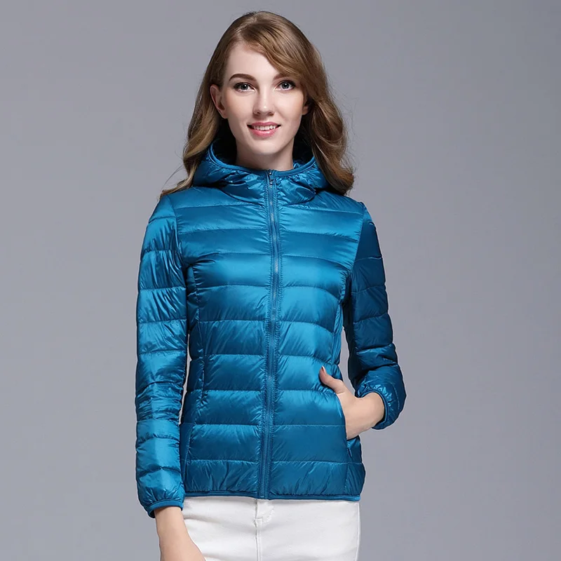 Women White Duck Down Jacket Autumn Female Ultra Light Down Jackets Slim Solid Long Sleeve Hooded Parkas Candy Color