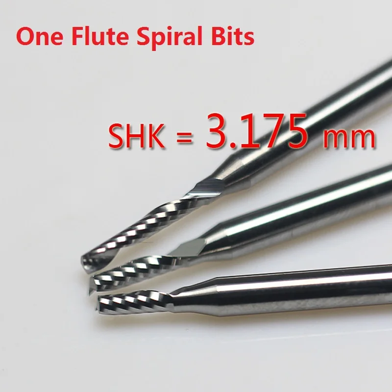 1pc 3.175--4 mm SHK Sprial Bits Wood Cutting 1 Flute Tools Carbide Engraving Cutters CNC Carving Milling MDF acrylic PVC