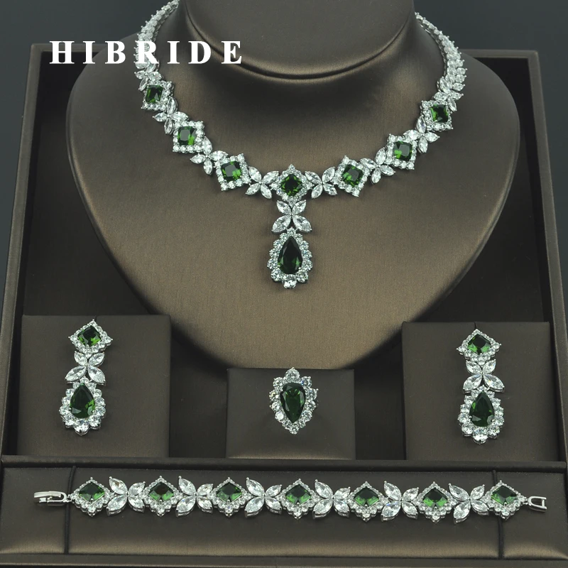 HIBRIDE Brilliant Cubic Zirconia Wedding Jewelry Sets For Women Bridal 4 pcs Earring Necklace Set Promotion Factory Price N-318