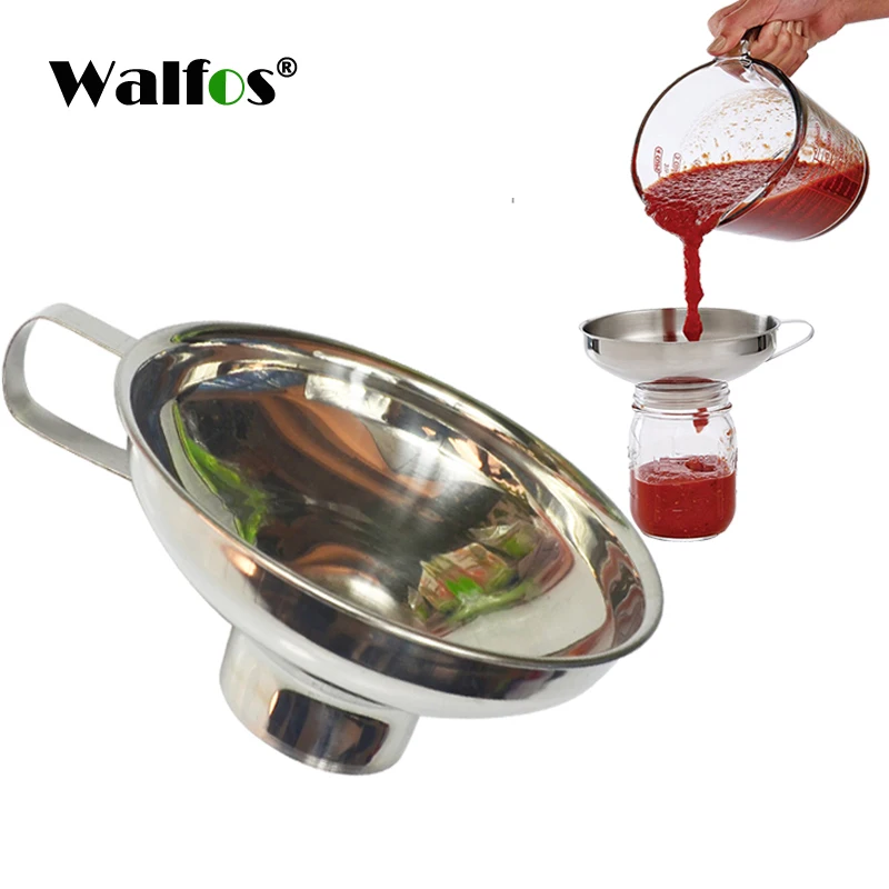 WALFOS 1pc Wide Mouth Funnel Stainless Steel Canning Funnel Hopper Filter Food Pickles Jam Enema Powder