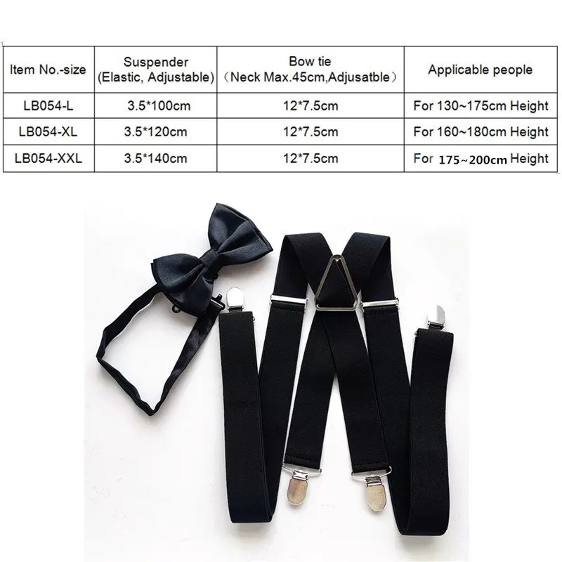 100 cm 120 cm 140 cm Plus Size Adult Black Suspender Butterfly Bow tie Adjustable Suspenders Neck tie set Wedding LB054