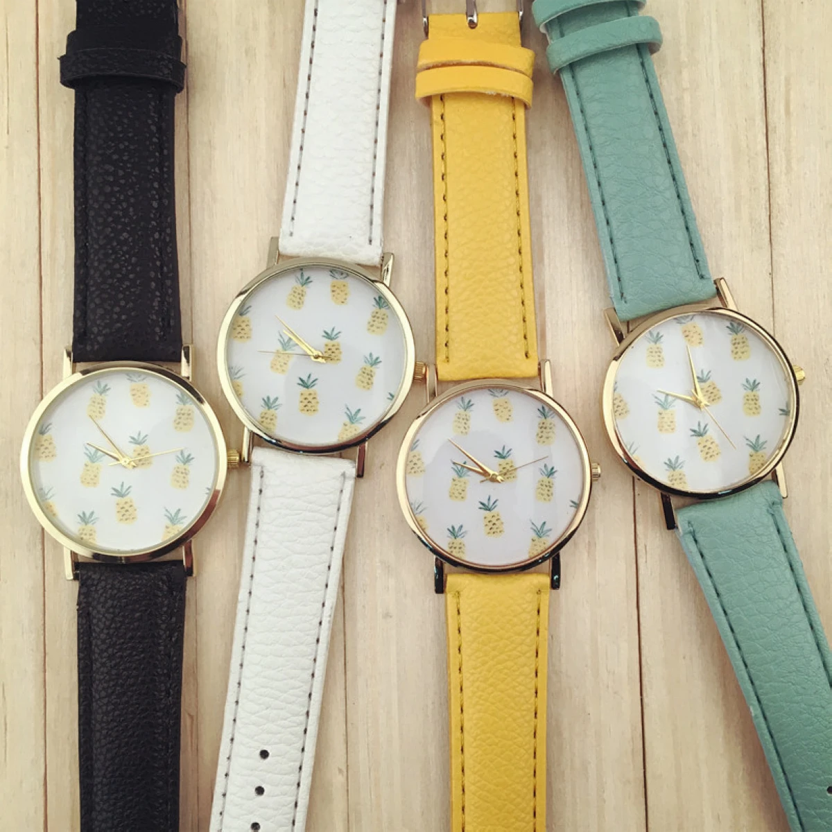 レディースファッションパイナップルパターンレザーバンドアナログクォーツ腕時計