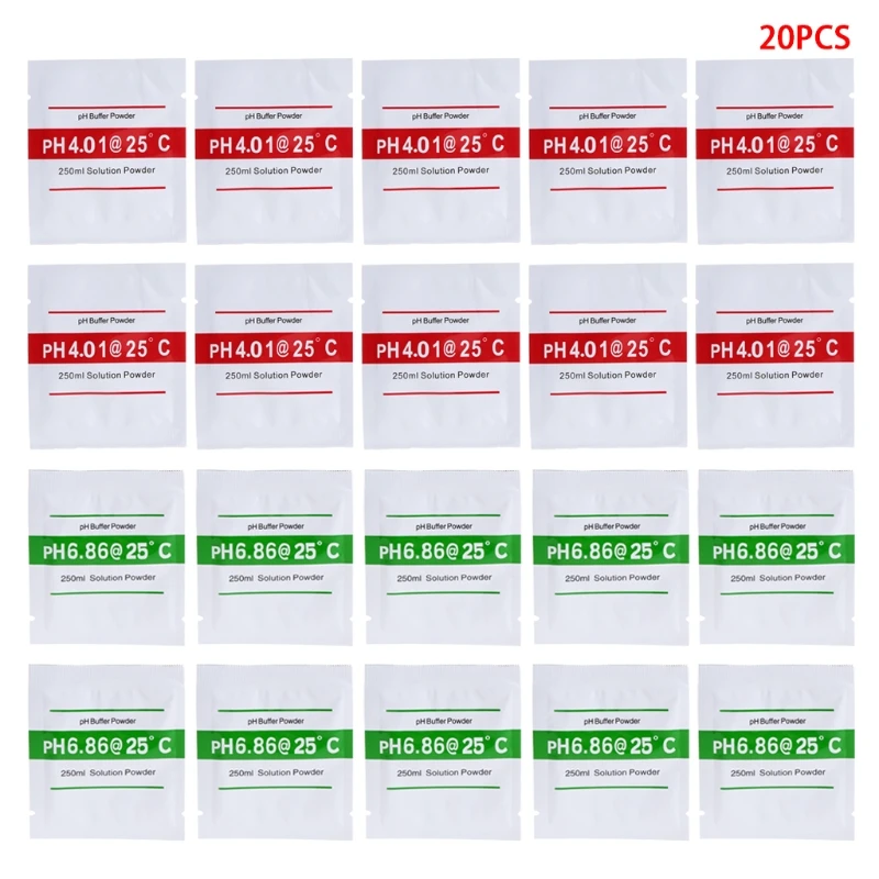 OOTDTY 20 Pcs PH Buffer Solution Powder PH For Test Meter Measure Calibration 4.01 6.86 250ml Each Pack Volume