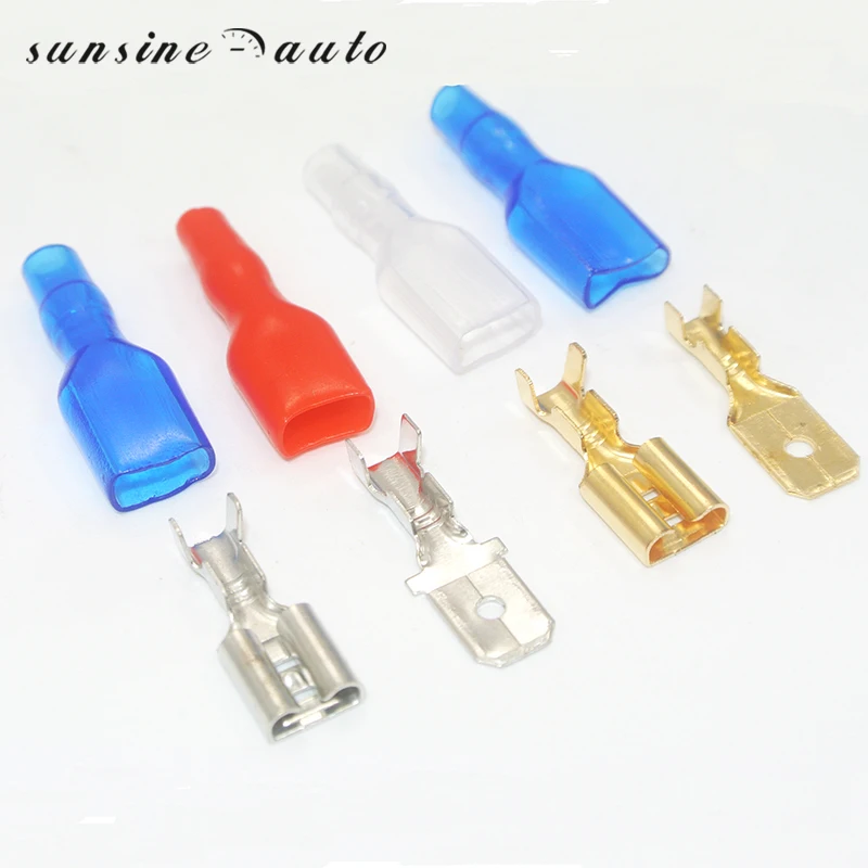 200/50Pc 2.2/2.8/4.8/6.3mm Wire Connectors Crimp Terminals Crimp Female/Male Spade Terminals With Transparent Insulating Sleeves