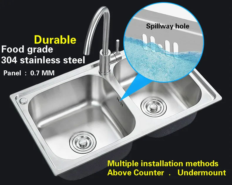 Free shipping Apartment high quality kitchen double groove sink vogue food grade 304 stainless steel hot sell 72x41 CM