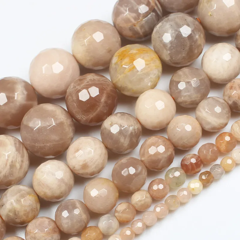 Natural Faceted Sunstone 4-16mm Round beads 15inch ,For DIY Jewelry Making !