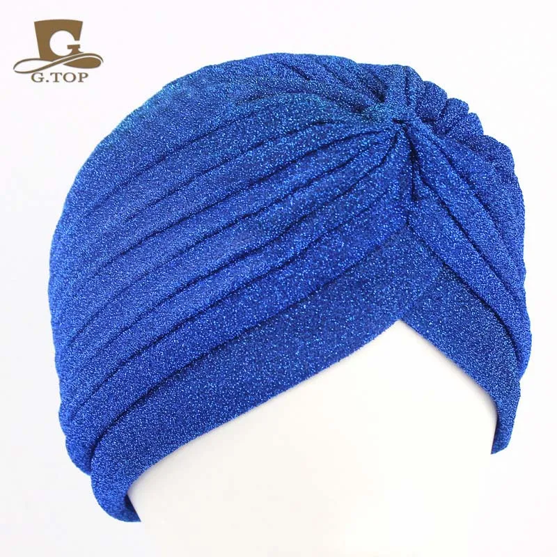 Gold Shiny Muslim Turban Indian Style Knot Twist Thin Hijab Fashion Women Headwear Stretchable Soft Bright Hat Female Head Wraps