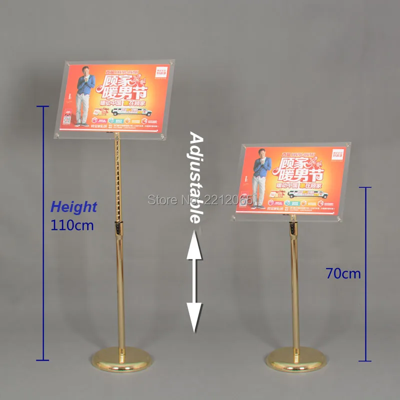 A4 Adjustable Telescoping Post Poster Pedestal Sign Display Holder Floor Stand with Acrylic Poster Frames