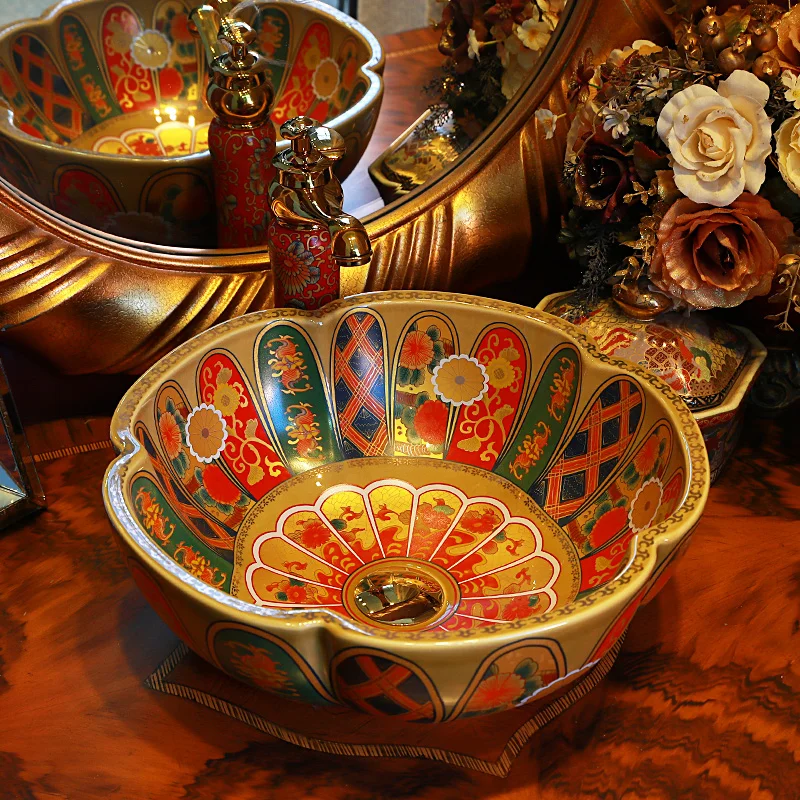 

China Artistic Handmade Ceramic Art Basin Sinks Counter Top Wash Basin Bathroom Vessel Sinks vanities bowl wash basin